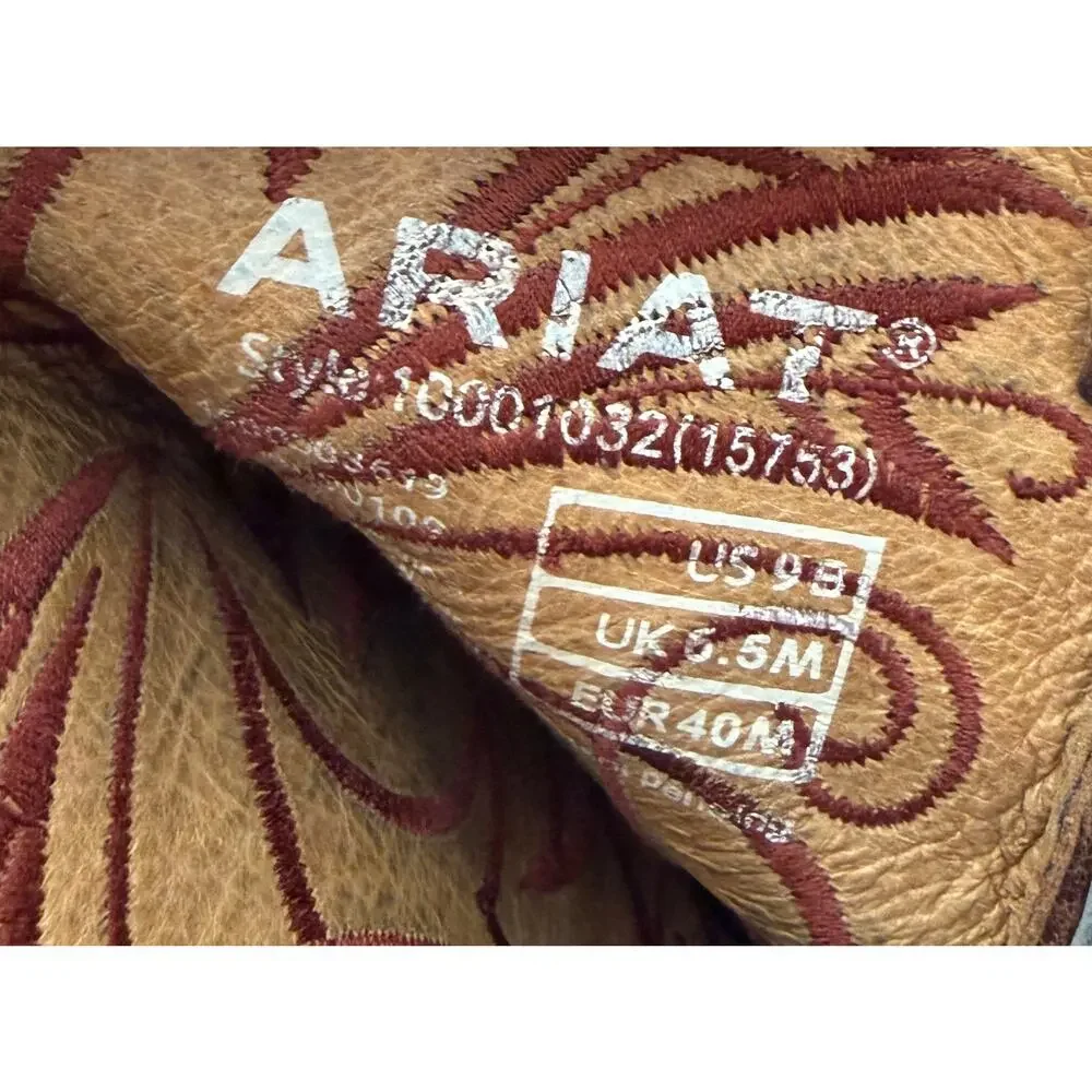 Ariat Women’s 9 B Brown Leather Embroidered Snip Toe Western Cowboy Boots
